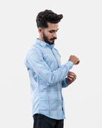 Sky Blue Check Shirt Side
