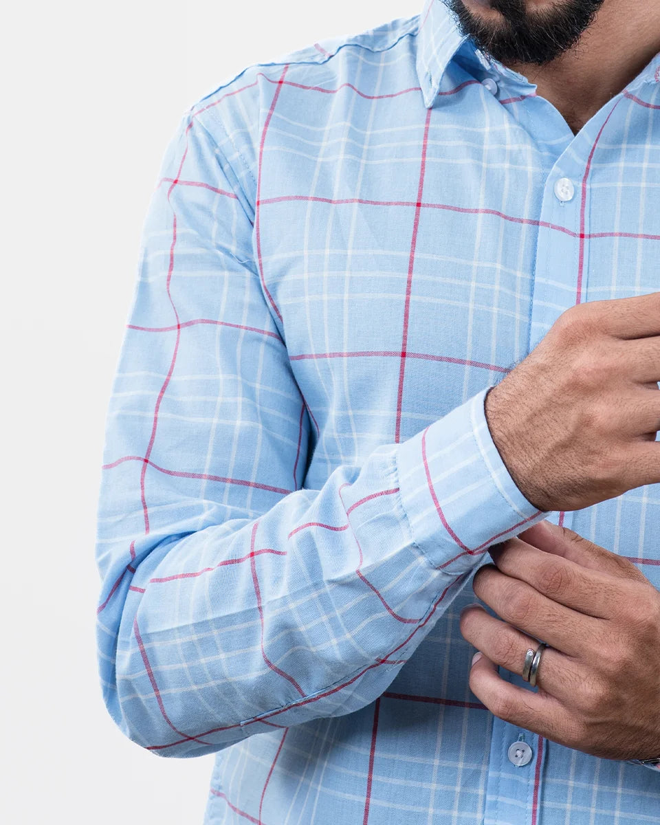 Sky Blue Check Shirt - Sleeve