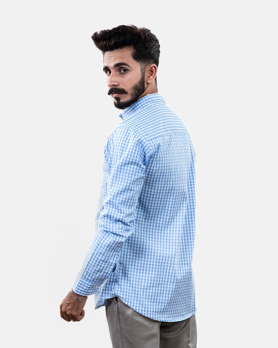 Sky Blue Small Check Shirt Back Western Wear