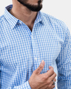 Sky Blue Small Check Shirt Collar