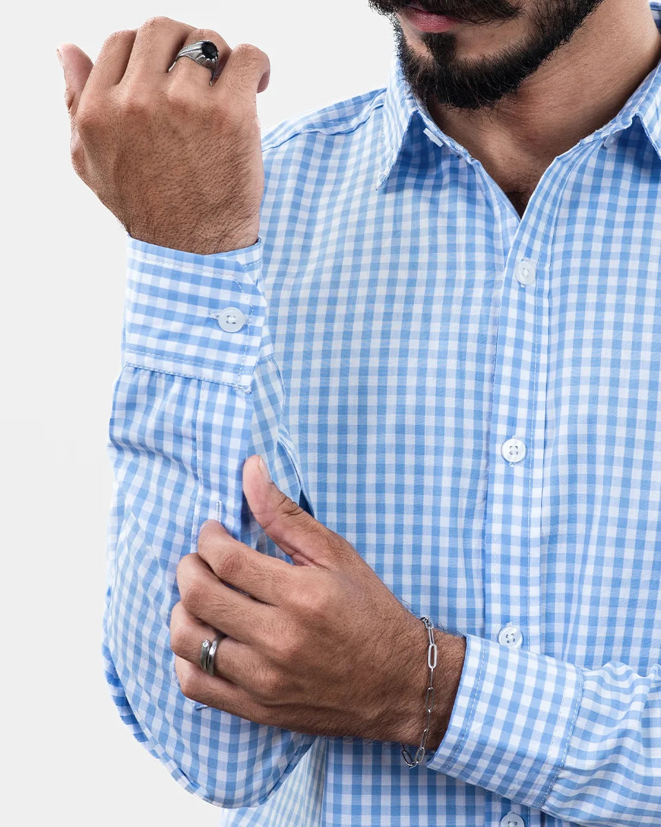 Sky Blue Small Check Shirt Sleeve | western wear