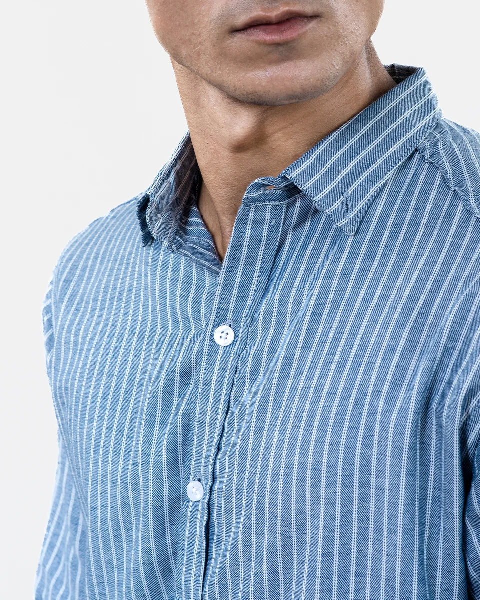 Steel Blue Stripe Shirt Collar