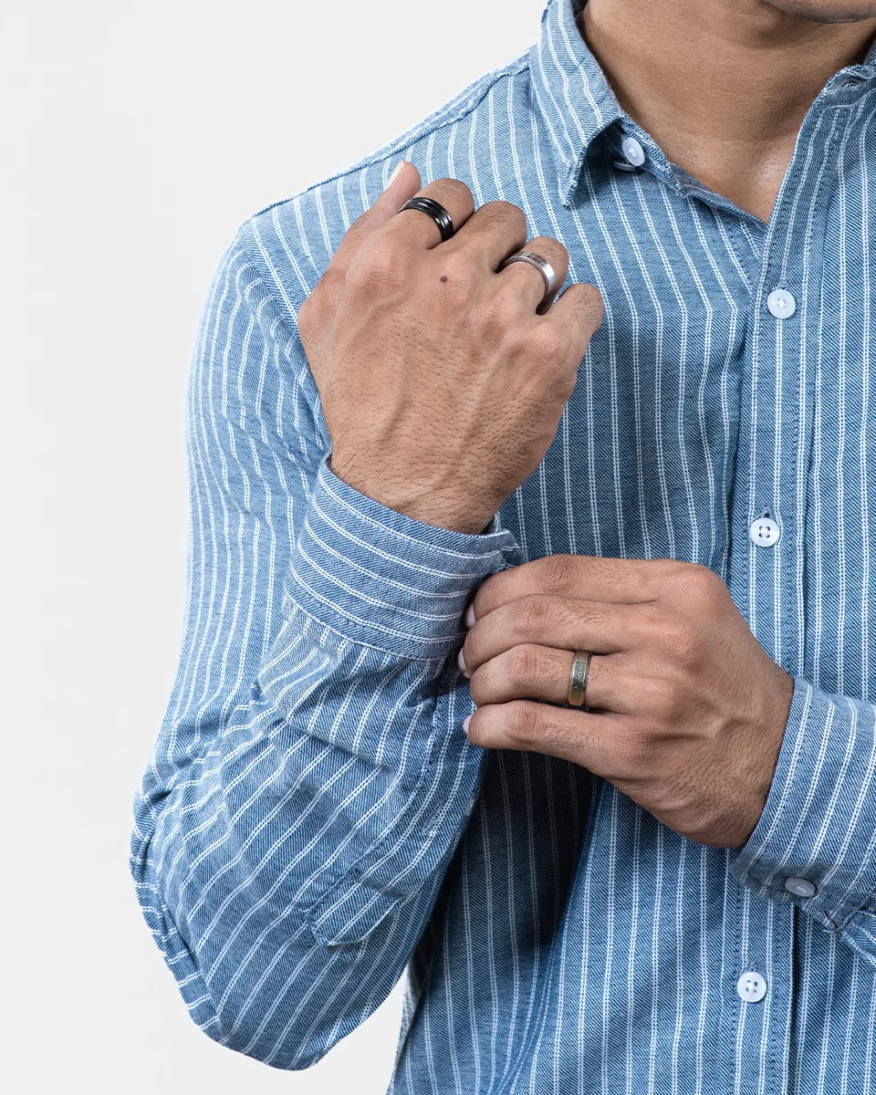 Steel Blue Stripe Shirt -Sleeve
