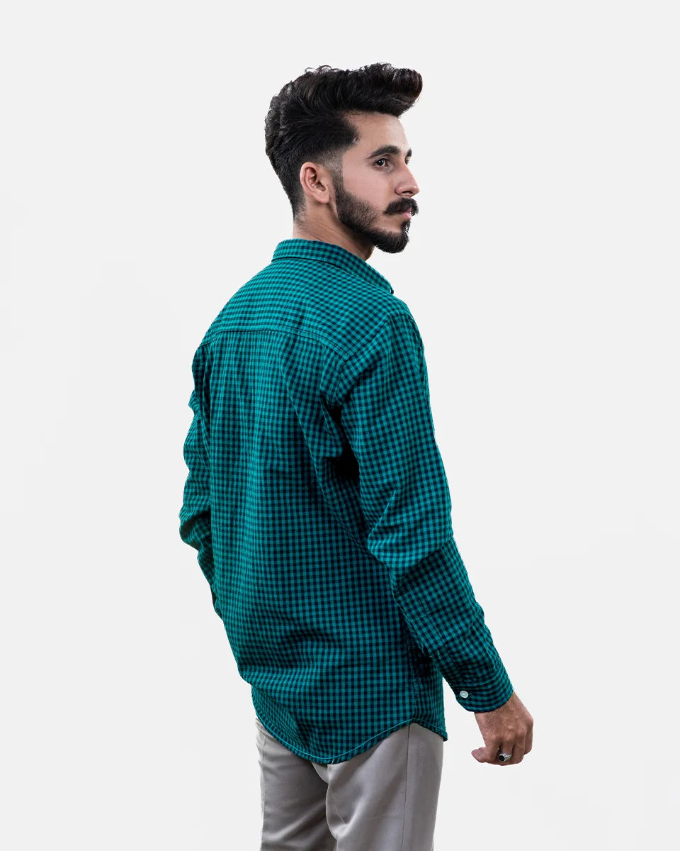 Teal Green Small Check Shirt Back