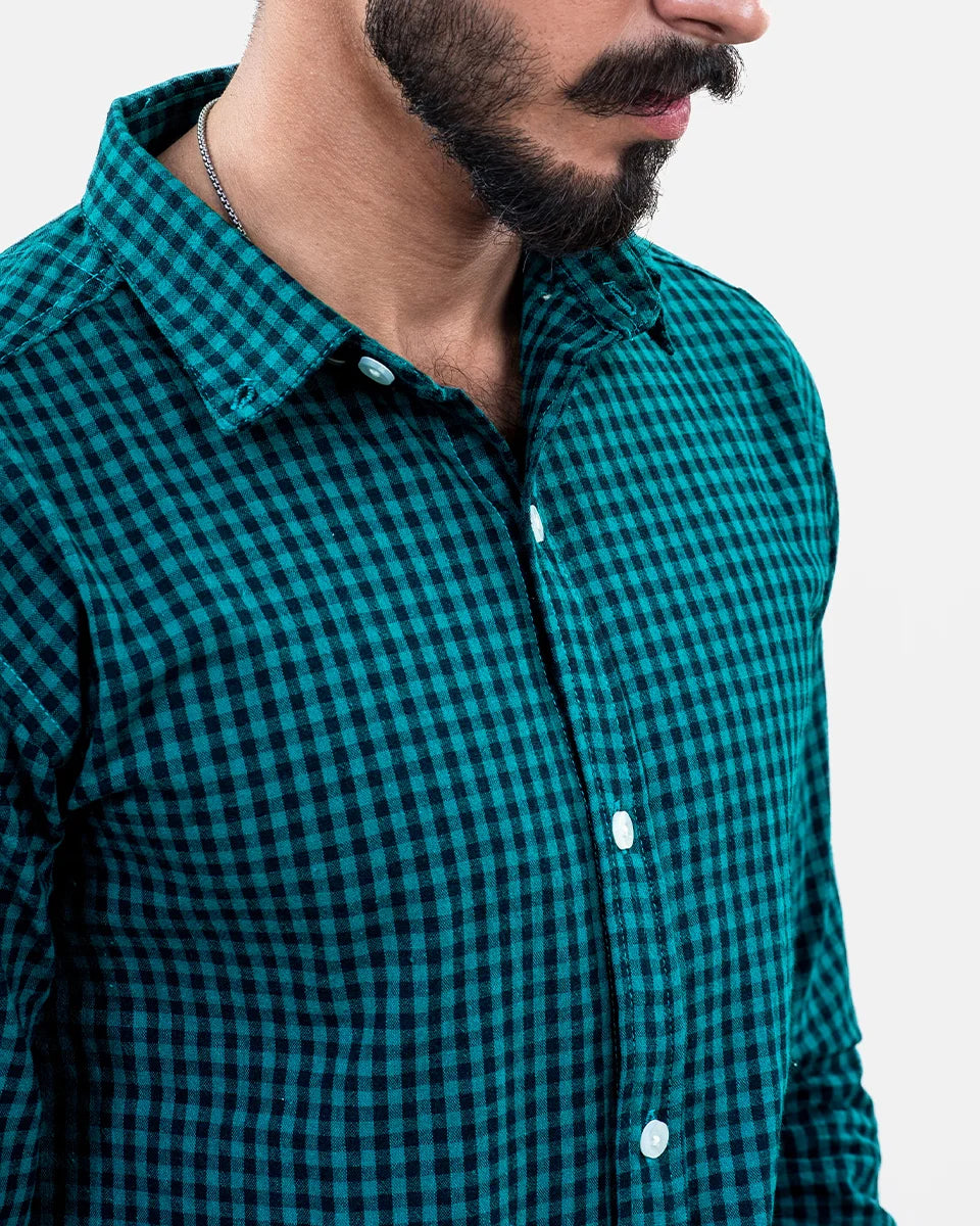 Teal Green Small Check Shirt Collar