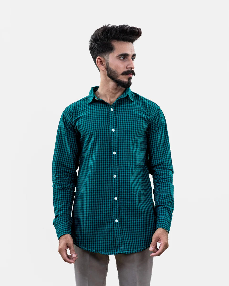 Teal Green Small Check Shirt Front