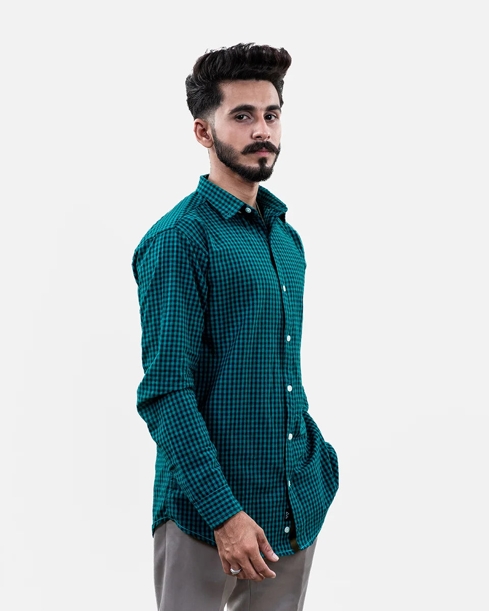 Teal Green Small Check Shirt - Side branded shirts online pakistan