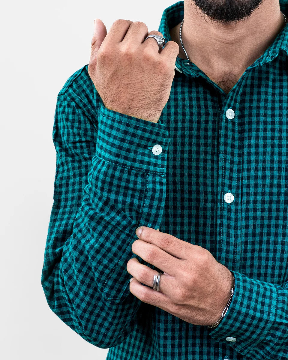 Teal Green Small Check Shirt Sleeve